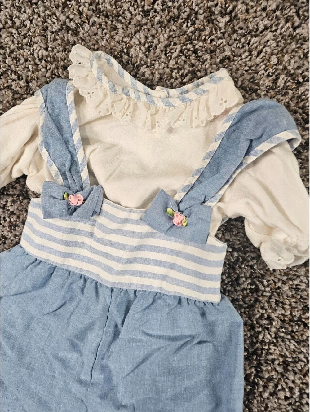 Vintage 1960s EVY Toddler Girls Sz 2T One Piece Outfit Light Blue White Jumpsuit